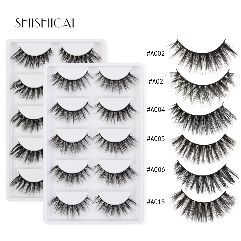 

SHISHICAI5 Pairs/Pack Mink Eyelashes Extensions 3D Natural Black Hair Lashes False Eyelashes Long Professional Make Up Tool cilios