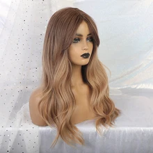 Крошечные LANA женские Омбре коричневый блонд парики Длинные волны термостойкие синтетические волосы большая волна парики с челкой средняя часть Новинка