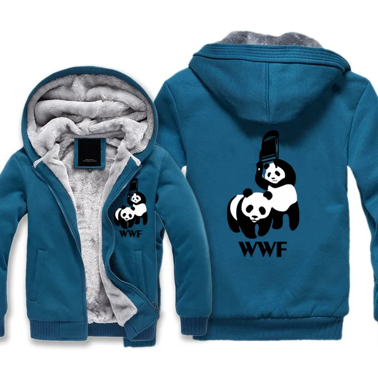 WEWANLD борьба WWF панда Прохладный утолщение молнии толстовки мужские летние модные забавные кофты - Цвет: Синий
