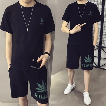 

Fashion Trend Cotton Printing Two Piece Set Men 2020 Spring Men's Short-sleeved Two-piece Hot Sale Slim Street Sportswear