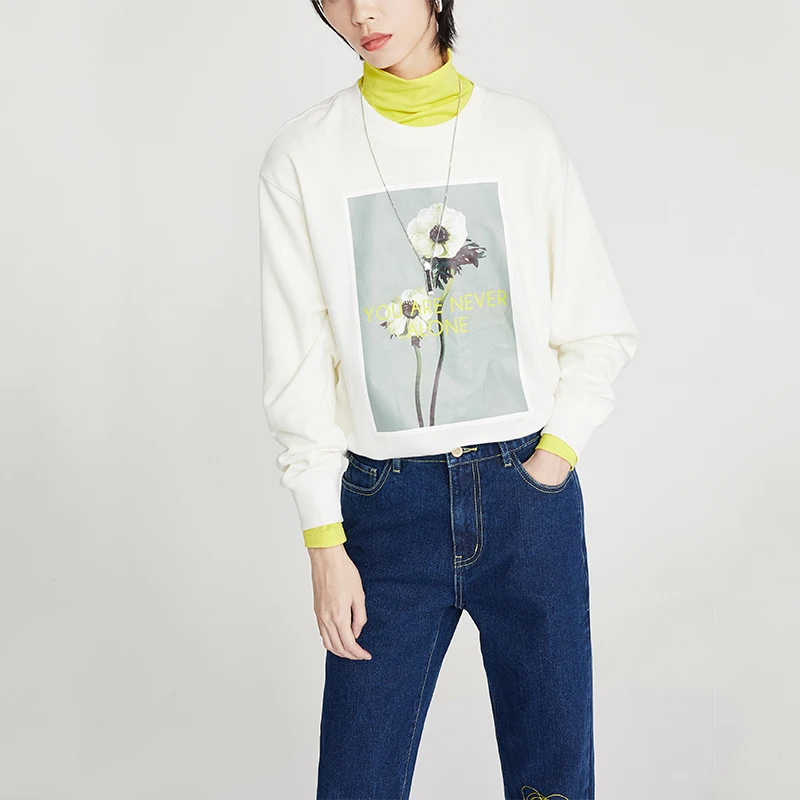 Toyouth повседневные толстовки с цветочным принтом и длинными рукавами женские толстовки с круглым вырезом осенние свободные спортивные костюмы для женщин