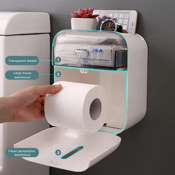 

Toilet Paper Holder Bathroom Accessories Storage Box Tissue Dispenser Home Wall-mount Hygienic Portable