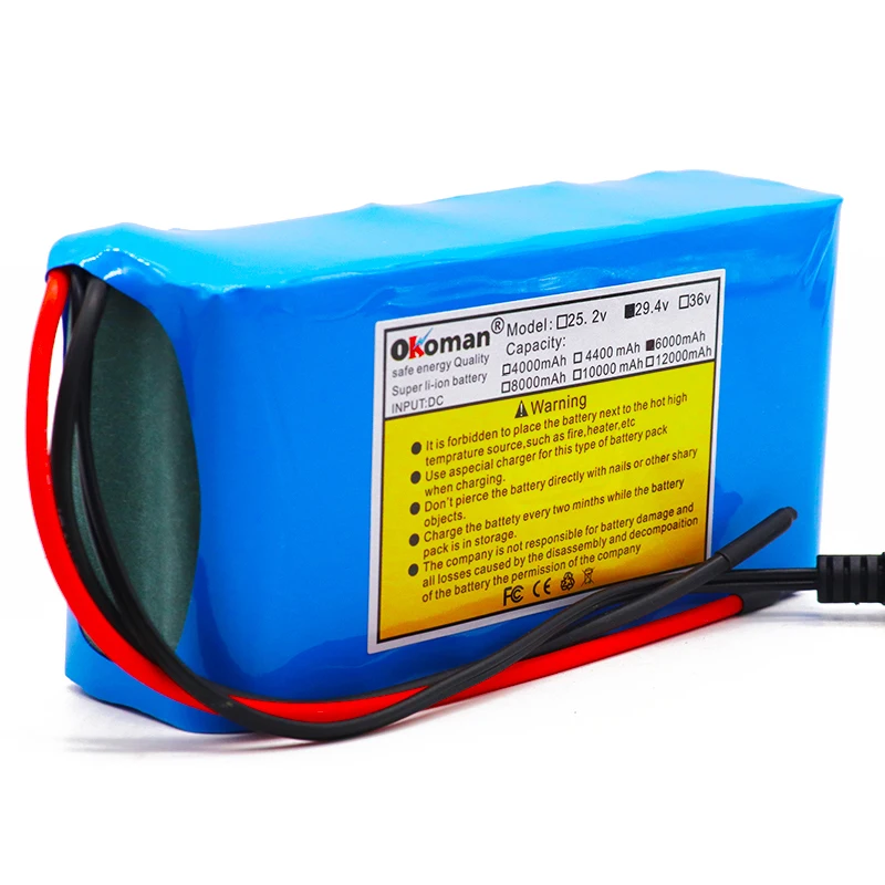 High capacity 24V 6Ah 18650 Battery li-ion battery pack 29.4v 6000mah Electric bicycle moped /Li-ion battery with charger