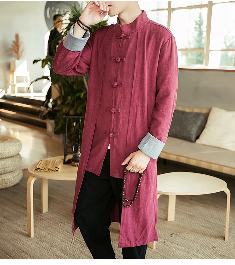 Mid long jacket coat chinese style pant koue male trench coat manteaulong homme autumn long sleeve 3 colors