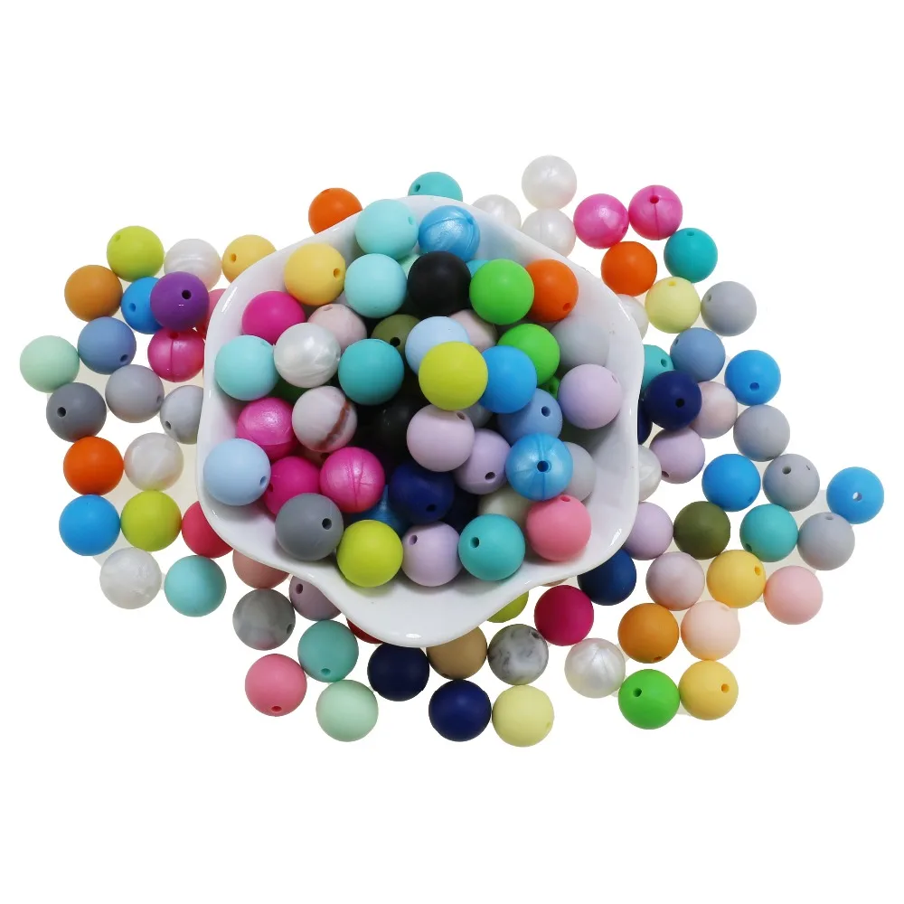 15mm silicone beads round loose jewelry baby teething balls(100pcs)silicone chew beads Food Grade Sensory infant baby teether