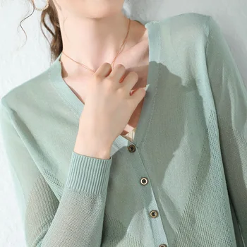 

Women's Solid Color Casual Long Sleeve Hollow Button Knit Cardigan 2020 red