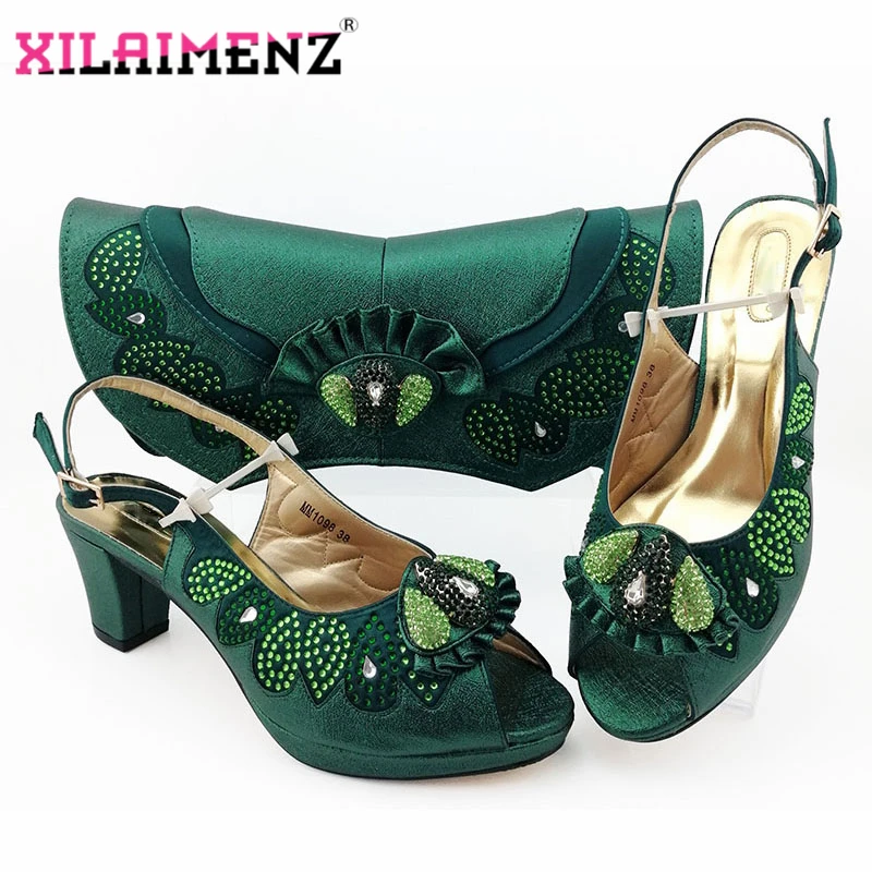 

Latest Design Italian Sandals with Matching Bags Set Decorated with Rhinestone African Peep Toe Shoes for Women Party Pumps