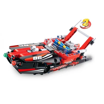

13383 186pcs 2in1 technic speedboat vs hydroplane boat building blocks 42089 Toys For Children
