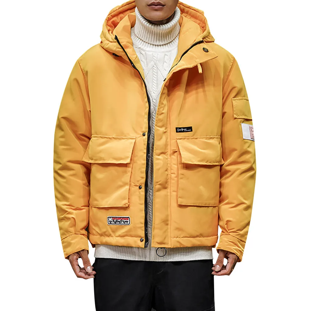 Лыжная парка, мужская зимняя куртка с несколькими карманами, с капюшоном, толстая зимняя куртка, Мужская куртка в стиле хип-хоп, Мужская Уличная ветровка большого размера - Цвет: Цвет: желтый