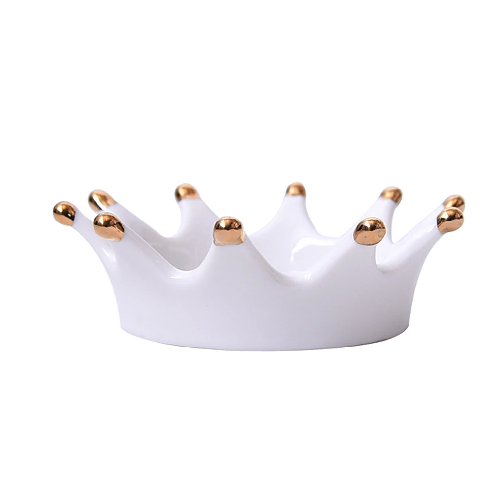 White Cermatic Crown Shape Plate Tray Jewelry Storage Showcase Ornament
