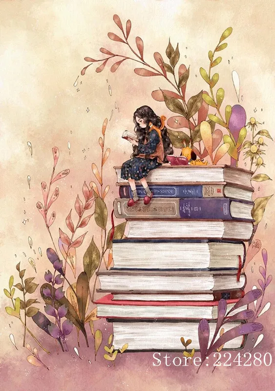 Reading girl book Needlework sets Cross stitch Handmade 18ct 16ct 14CT Canvas DIY Cross-stitch kits Embroidery Arts Home | Дом и сад
