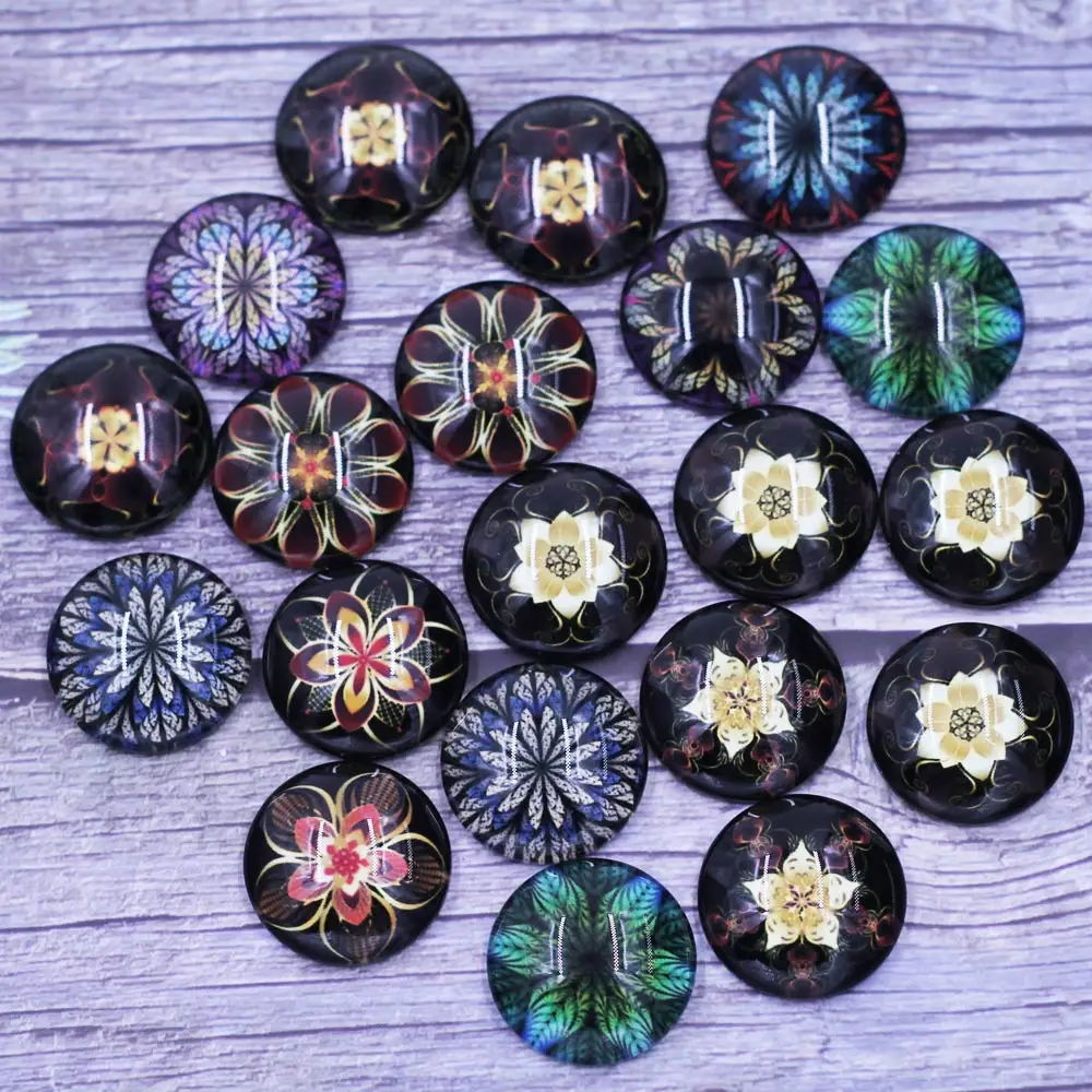 20Pcs Dome Seals Cabochons Cameos Embellishments Mixed Flower Patterns Round Glass Crafts Making