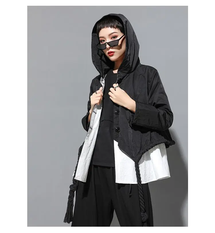 NYFS New Autumn women Hooded coat Loose Fashion Pocket waist jacket