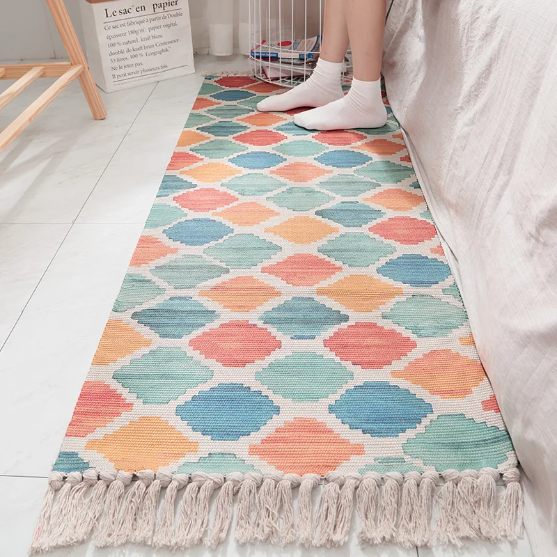 

Area Rug Carpet Mat Home textile carpet woven tassel line blanket handmade bedside blanket Retro Tassel Blanket Home Decor D20
