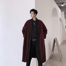Мужская Японская уличная куртка в стиле хип-хоп, ветровка, верхняя одежда, пальто для мужчин, Свободный Повседневный длинный кардиган в полоску, Тренч