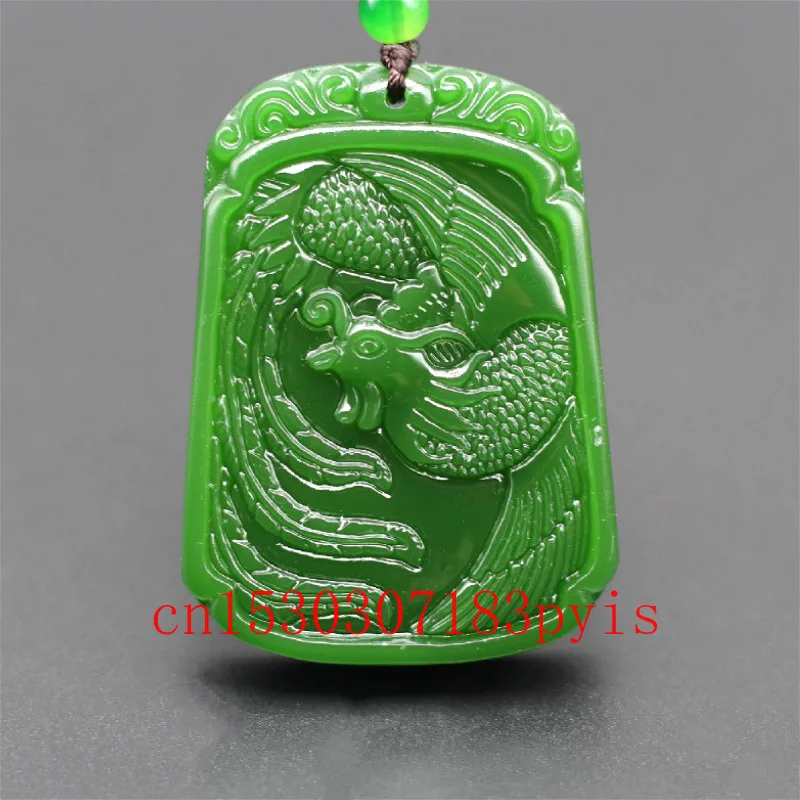 

Natural Green Jade Phoenix Pendant Necklace Chinese Hand-Carved Charm Jadeite Jewellery Fashion Amulet for Men Women Lucky Gifts