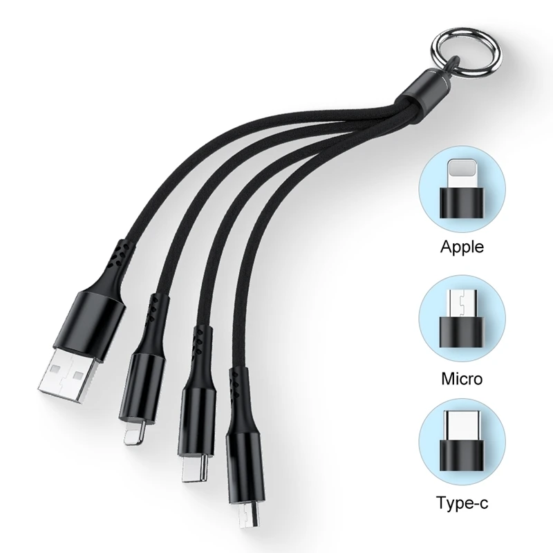 Портативный 3 в 1 USB кабель брелок короткий Micro usb type C мульти зарядный кабель для iPhone Xiaomi huawei Быстрая зарядка телефонный шнур