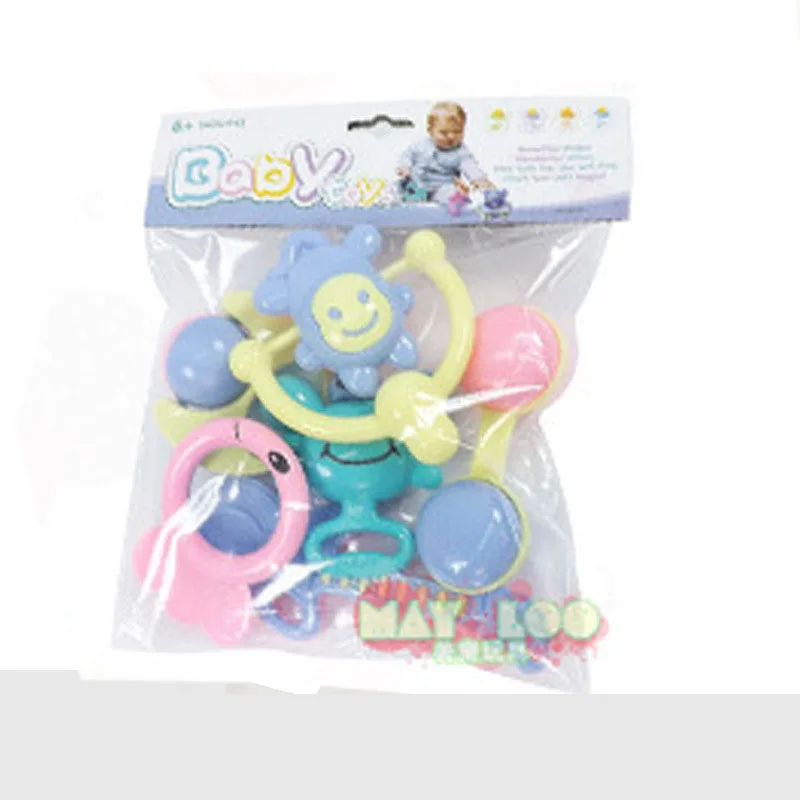 Qkoall 6pcs Baby Toys 0-12 Months Educational Baby Rattle Plastic Bell For Toddlers 1pc Intellectual Development BPA Free Toy