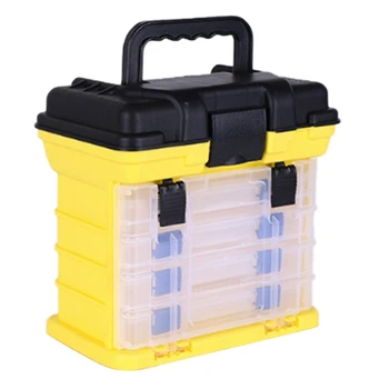 

Hand-Held Lua Box Toolbox Luya Box Storage Box Parts and Crafts Rack Toolbox with 4x Storage Bags,Yellow+Black