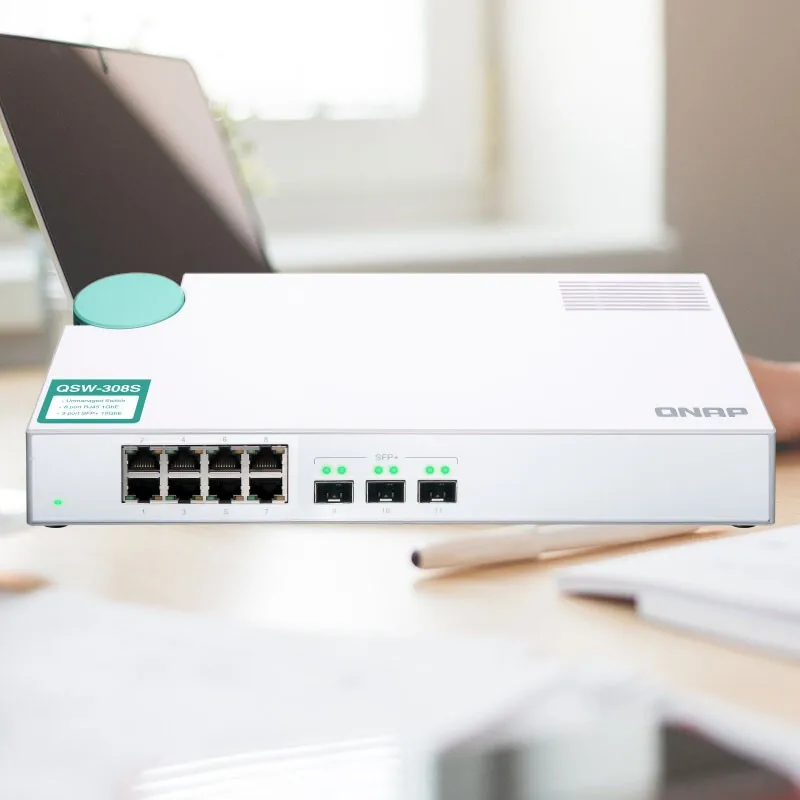Сетевое хранилище QSW-308-1C 10GbE переключатель, с доставкой в течение 3-Порты и разъёмы 10G SFP+(один 10GbE для программирования в производственных условиях+/RJ45 комбо Порты и разъёмы) и 8-Порты и разъёмы гигабитный коммутатор переключатель