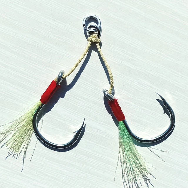 2pairs Mustad hooks 3/0 5/0 7/0 Kevelar line Slow Jig Hook with feather  Assist Double Hooks Saltwater INCHIKU Jigging hook - AliExpress