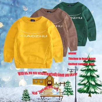 

Autumn winter children's knitted sweater letter printing casual warm boys and girls new long-sleeved baby 2-7 y quality clothing