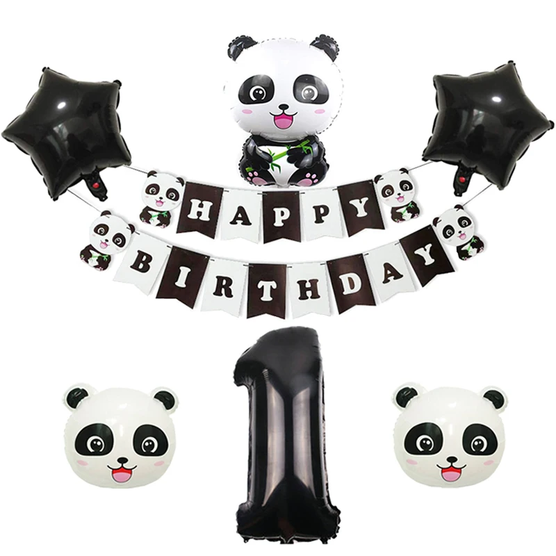 С днем рождения воздушный шар баннер набор 32 дюймов фольга номер шар панда День рождения украшения Дети 1-й воздушные шарики в виде животных цифры