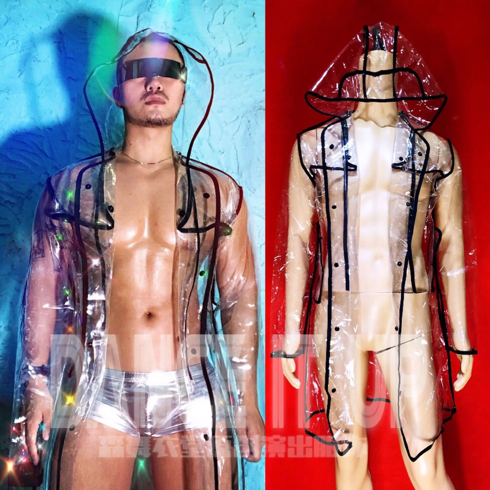 S-6XL! сексуальный и Прозрачный Футуристический костюм с накидкой