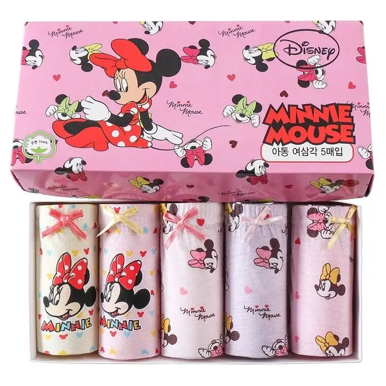 Coffret Original 5 pièces/ensemble Disney Mickey Mouse Minnie enfants caleçons enfants sous-vêtements en coton jouet bébé cadeau d'anniversaire poupée en peluche