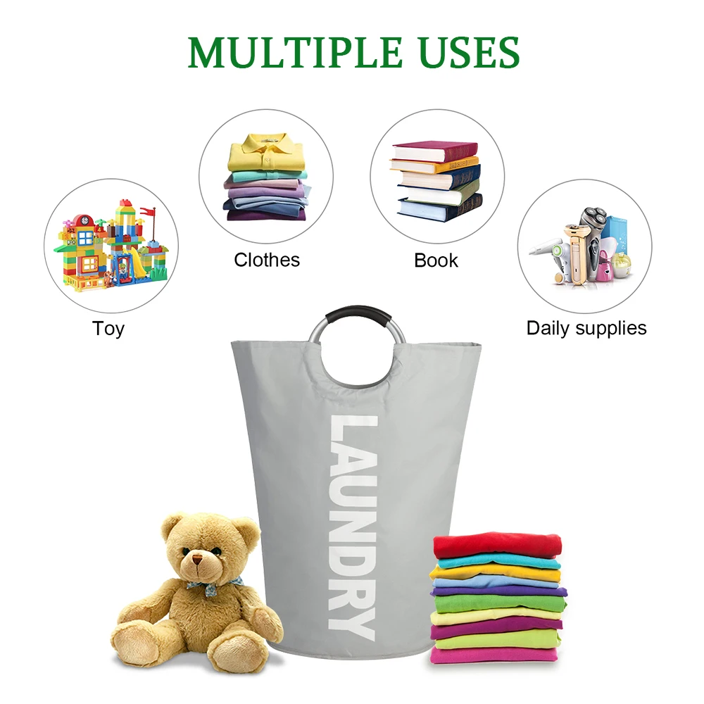 Laundry Bag Foldable Laundry Hamper Durable Oxford Fabric Laundry Basket Clothes Sorter Portable Storage Bag with Alloy Handle