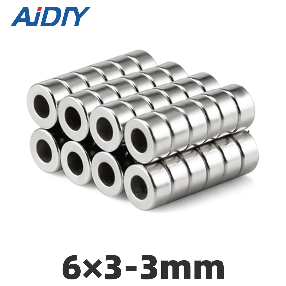 

AI DIY 5/20/50Pcs 6x3mm Hole 3mm N35 Super Strong Ring Countersunk Magnets Mini Small Bulk Permanent Neodymium Magnet 6*3-3mm