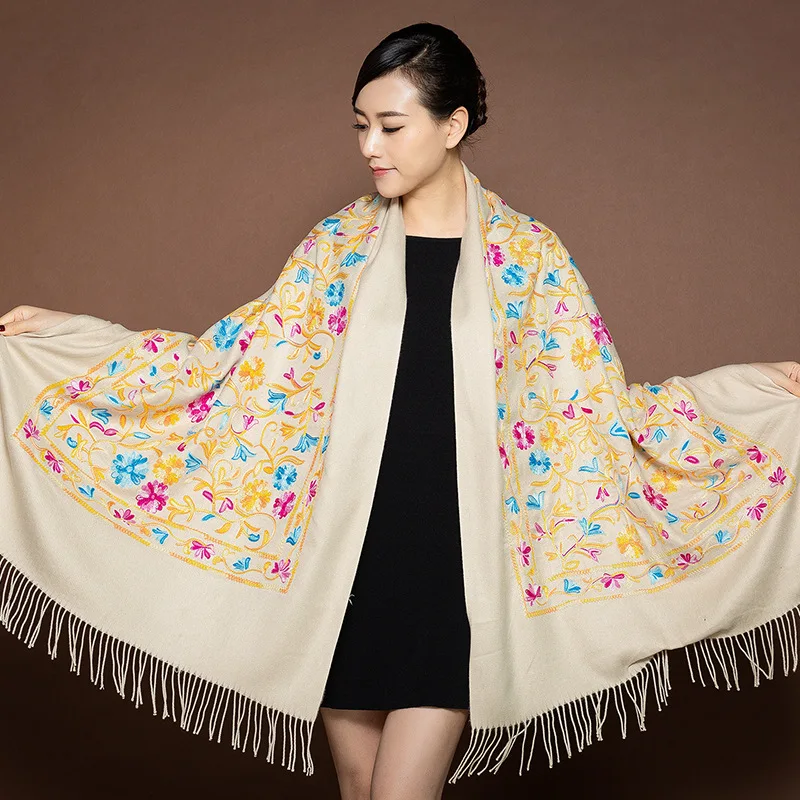 see chart 7 Brand Scarf For Women Winter Embroidery Neck Cashmere Scarves Lady Shawl Wrap Female Foulard Blanket Tassel Bandana Femme - Цвет: see chart 7