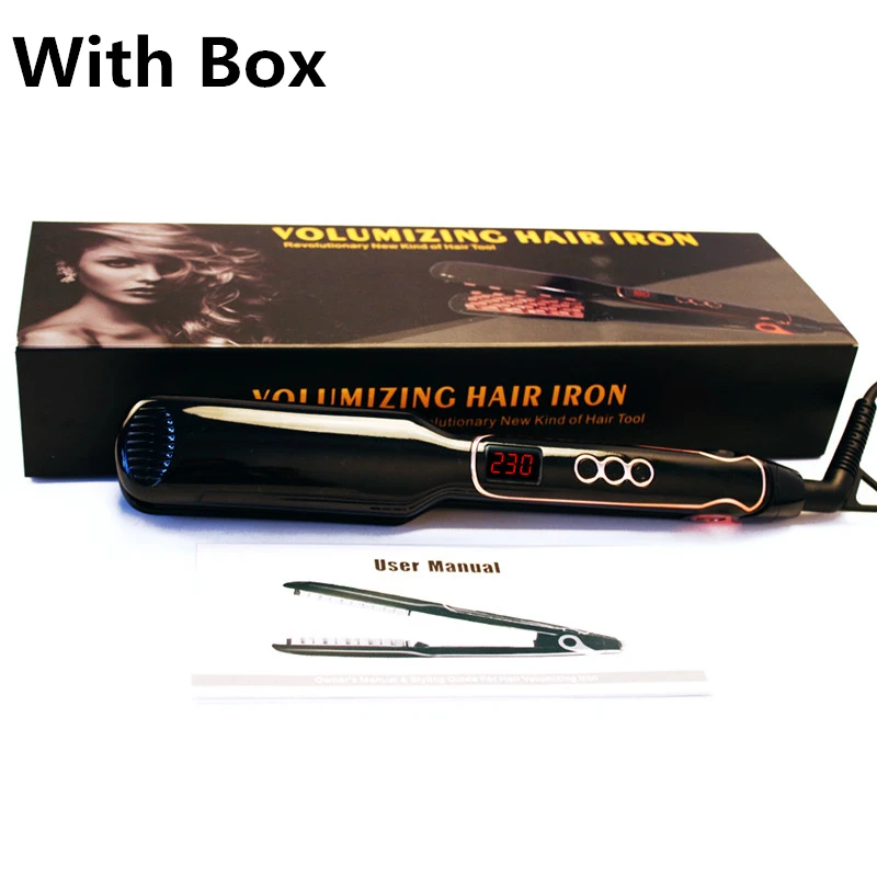 black gold with box Модный утюжок для наращивания волос, плоский утюжок с ЖК-дисплеем, выпрямитель для волос, подходит для длинных коротких волос, стильные пушистые инструменты - Цвет: black gold with box