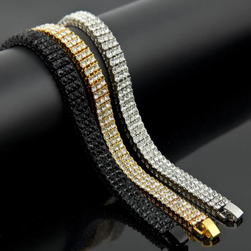 Пожелание в стиле «хип-хоп» 2-рядной Bling Браслет Для Мужчин's стразы браслеты