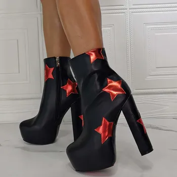 

Big Size 36-43 New Female Platform Ankle Boots Fashion Star Thick High Heels Boots Women Sexy Party Zip Shoes Woman