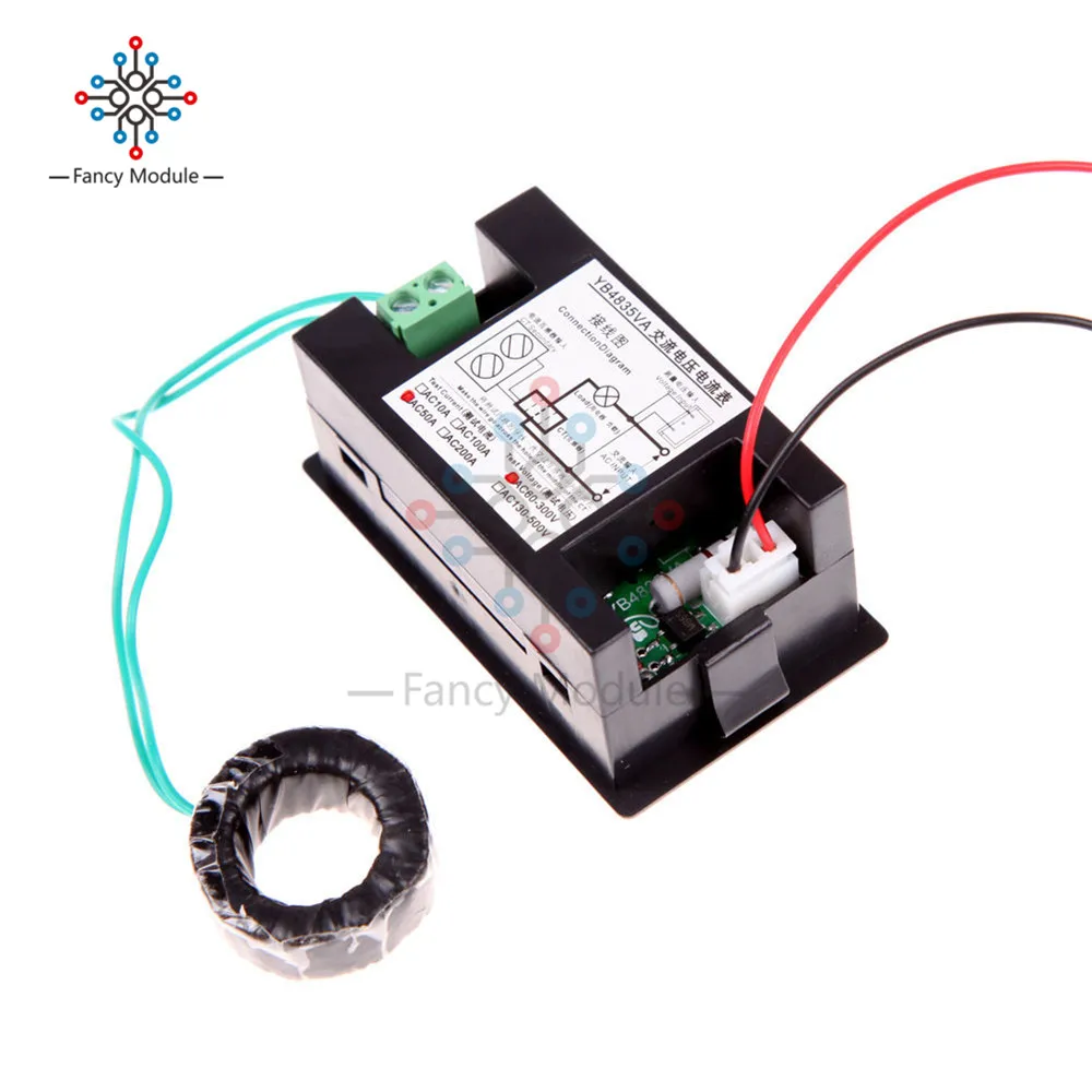Diymore AC 60-300 V 100A цифровой вольтметр Амперметр Красный зеленый двойной светодиодный тестер с катушкой