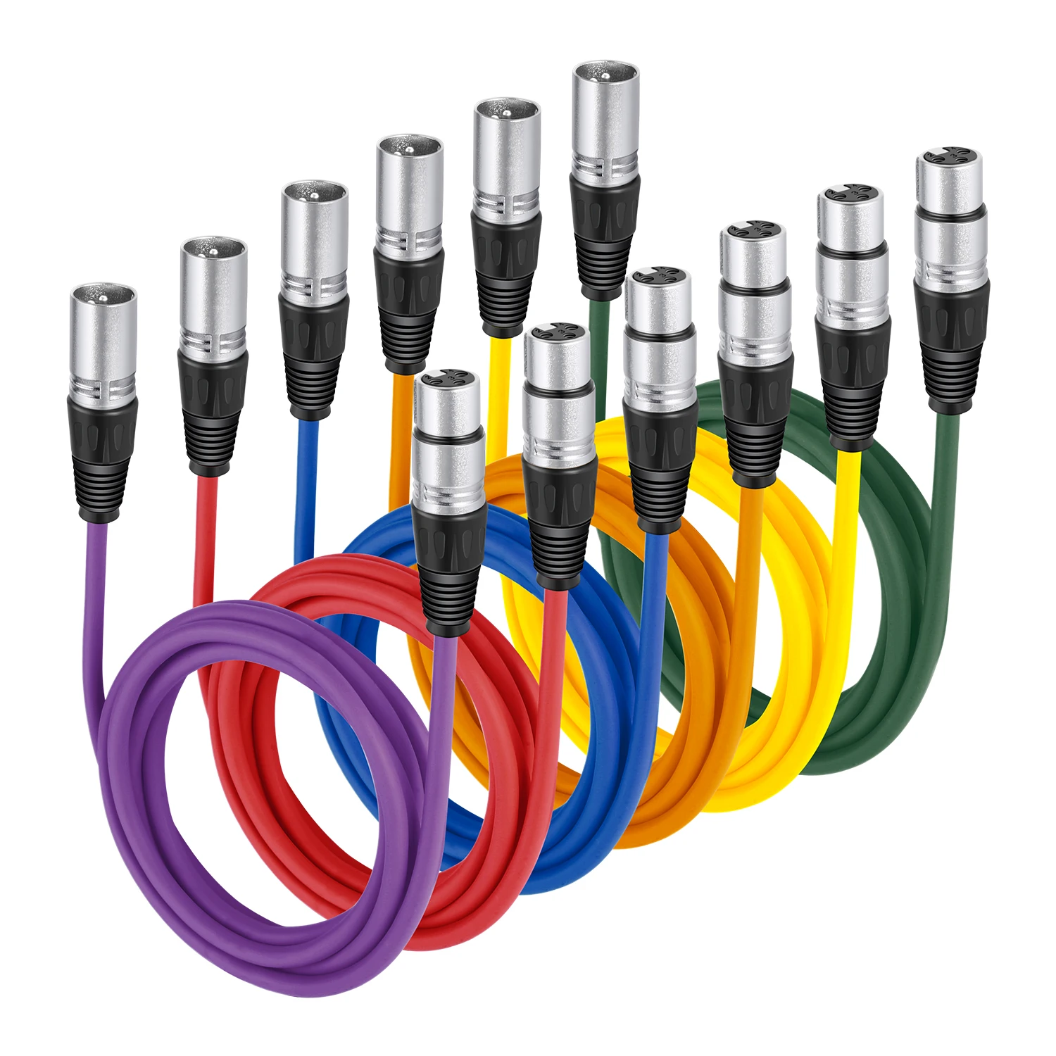 Neewer 6pack 6.5ft/2m Xlr Male To Xlr Female Color Microphone Cables Rubber Shielded Patch