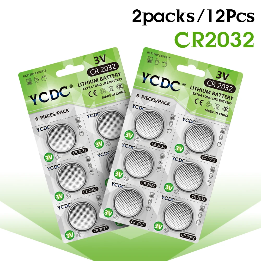 

YCDC 3V lithium battery button battery CR2032 DL2032 5004LC KL2032 12Pcs Cell battery coin battery for toy power