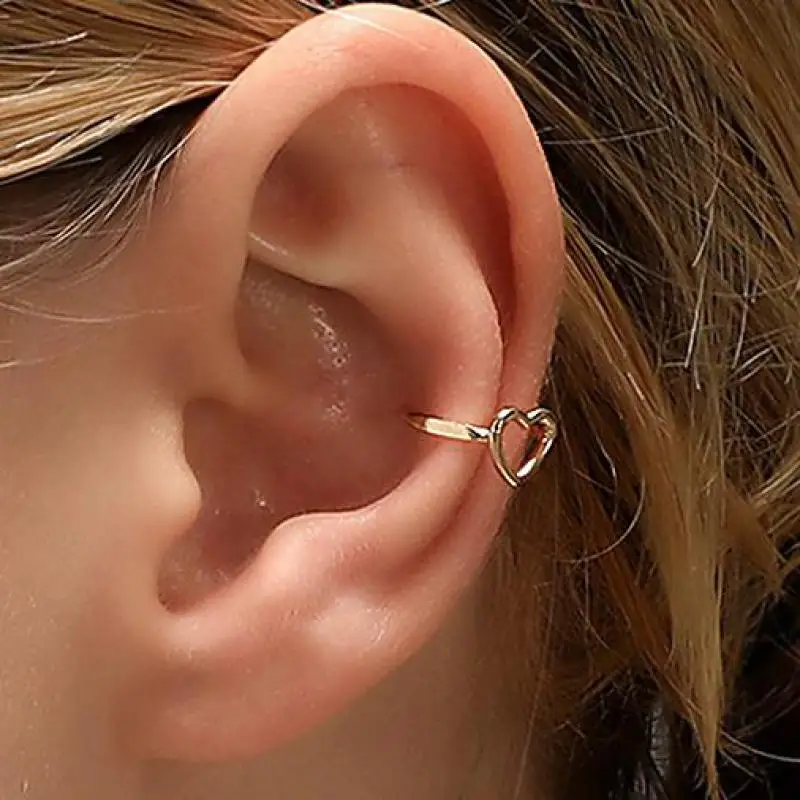 Серьги-клипсы с полыми сердечками женские без отверстий ювелирное изделие