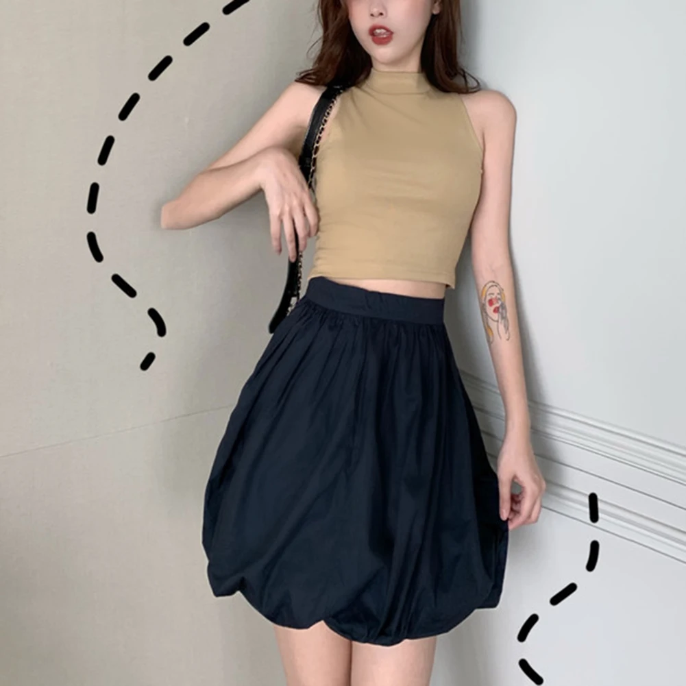 Модная женская Облегающая майка без рукавов с высоким воротником, однотонное повседневное нижнее белье