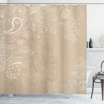 

Beige Decor Collection, Hand Drawn Swirling Floral Motifs Antique Eastern Blossoms Indigenous Nostalgic Boho Chic Art ,