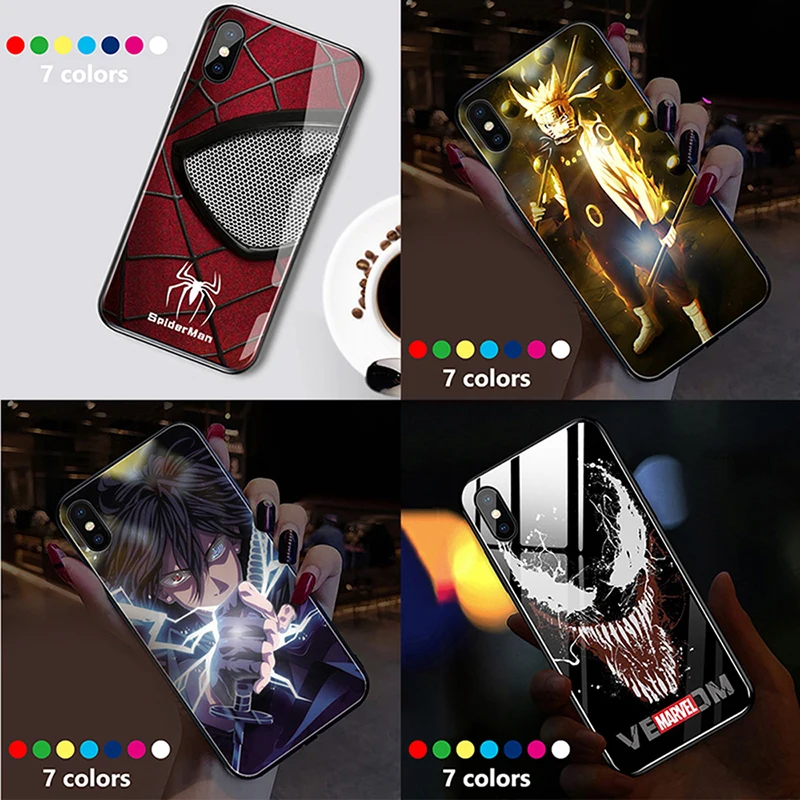 

Call Light Tempered Glass Case For iPhone 11 Pro Max Back Cover Case For iPhone 8 7 6s Plus XS MAX XR XS X LED Flash Shell Coque