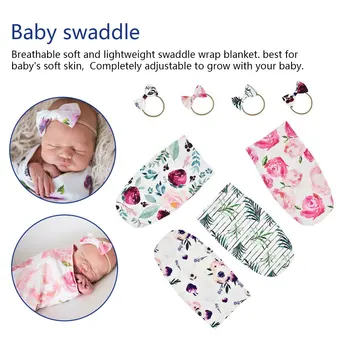 

Newborn Muslin Wrap +Headband 2PCS Photography Prop Baby Blankets Printed Newborn Infant Baby Boys Girls Sleeping Swaddle