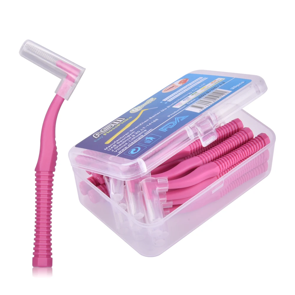 

20Pcs/Lot Interdental Brushes Angled L Shape Push-Pull Interdental Cleaners Orthodontic Toothpick ToothBrush Oral Care Tools