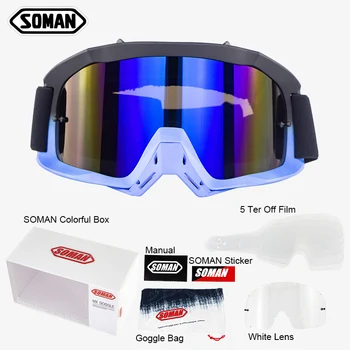 

SOMAN SM16 Gafas Motocross Motorcycle Glasses Oculos MX Brillen Off Road Racing Goggles+5PCS films+Extra Clear Lens