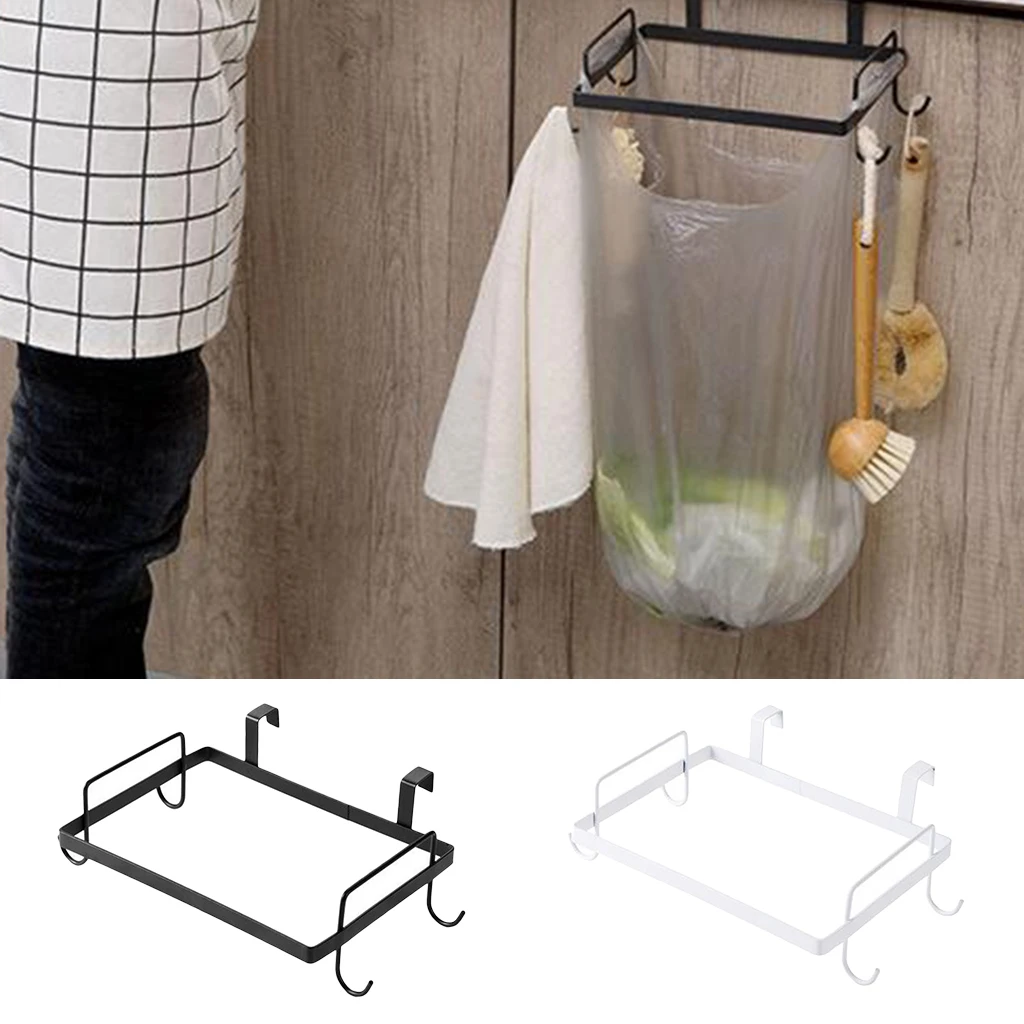 Trash Bag Holder Organizer, Kitchen Garbage Hook Over The Cabinet Wastebasket Trash Can Basket Holder, Hanging