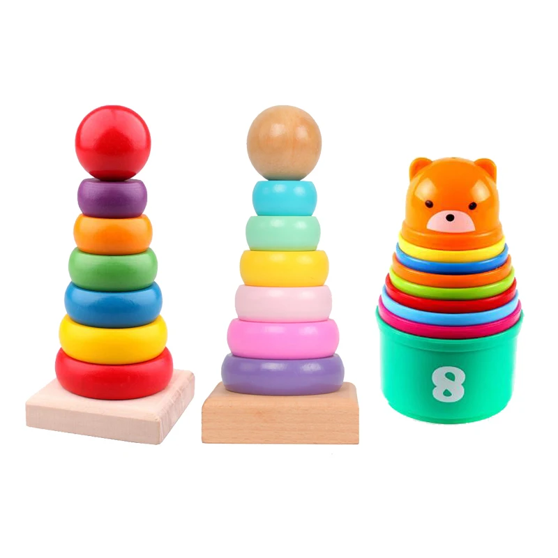 Toddler Toy Blocks Tower Stacking Wood Folding Plastic Stapelring Cup GYH Infant