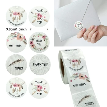 

500pcs 3.8CM/1.5 Inch Floral Thank You Sticker UV Crafts Birthday Party Gift Box/ Bag Sealling Label DIY Decoration Sticker