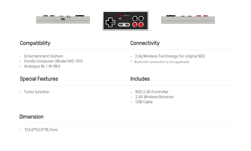 8BitDo N30 2.4G Wireless Gamepad for Original NES