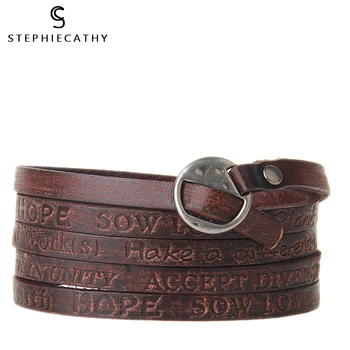 

SC Retro Cow Leather Bracelet For Man&Women Letters Print Italian Leather Bangles Female Casual Multilayer Wristlet Accessories